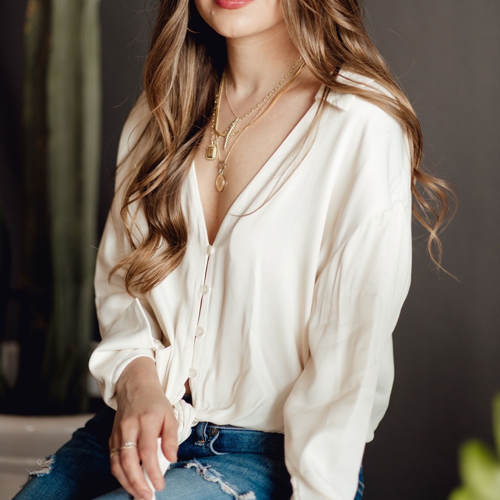 Zara beige satin blouse in size small.